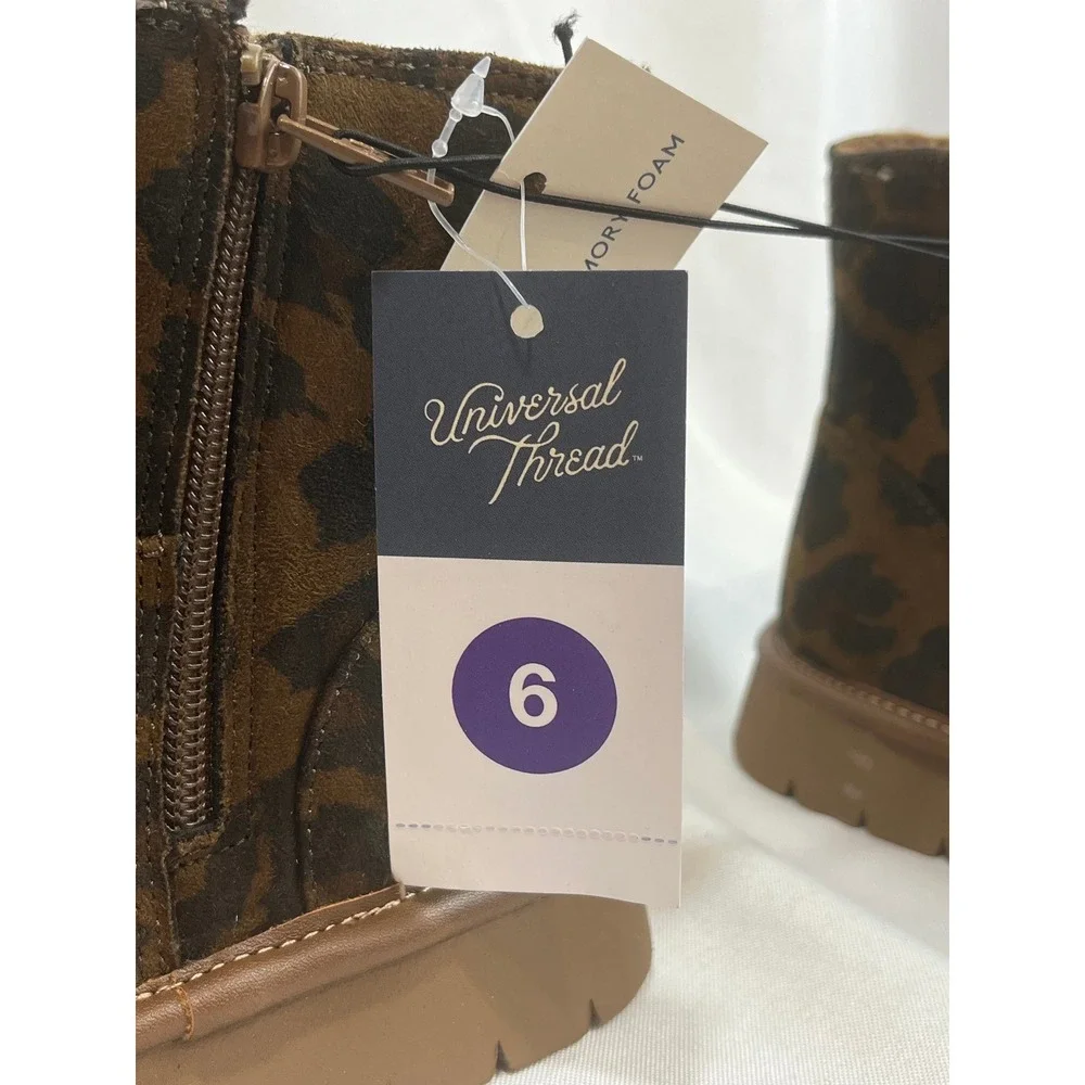 Universal Thread Leopard Print Ankle Boots Brown Animal Print Memory Foam Size 6